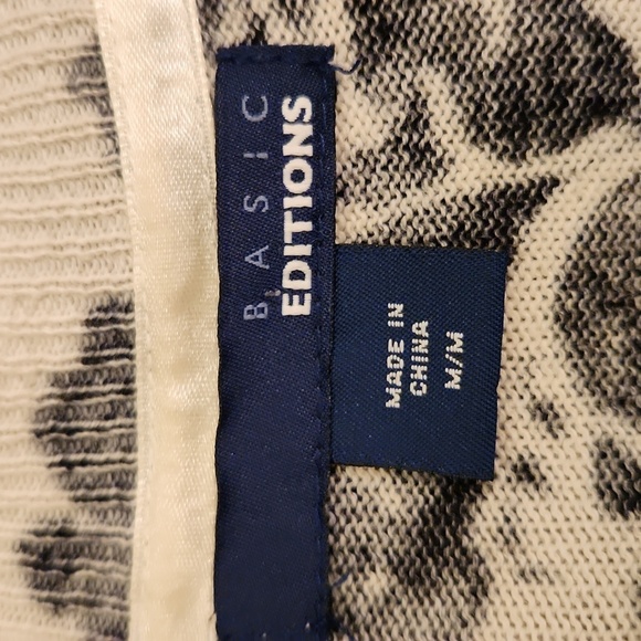 Basic Editions Black Floral Print Long Sleeve Cotton Button Front Sweater Size M - Picture 6 of 8